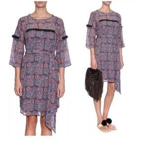 Figue bohemian unlined 3/4 sleeve multicolor print light weight dress XS cotton